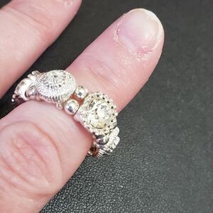 Silver tone rhinestone stretch ring
